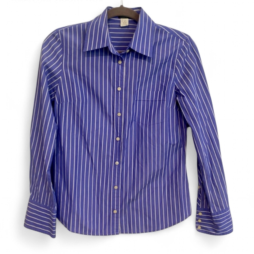 J. CREW BLUE WHITE STRIPED LONG SLEEVE BUTTON DOWN SHIRT 100% COTTON SIZE SMALL